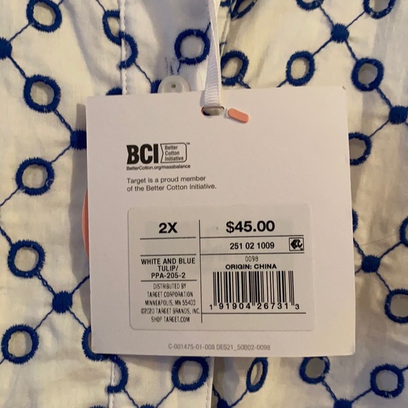 💥🆕NWT Alexie X Target Eyelet Det Tulip Sleeve Dress Blue White 2x MSRP $… - Picture 6 of 9